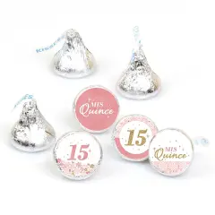 Big Dot of Happiness Mis Quince Anos - Quinceanera Sweet 15 Birthday Party Round Candy Sticker Favors - Labels Fits Chocolate Candy (1 sheet of 108)