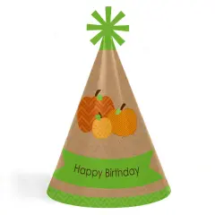 Big Dot of Happiness Pumpkin Patch - Fall, Halloween or Thanksgiving Cone Happy Birthday Party Hats for Kids and Adults - Set of 8 (Standard Size)