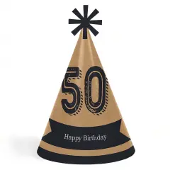 Big Dot of Happiness 50th Milestone Birthday - Cone Happy Birthday Party Hats for Adults - Set of 8 (Standard Size)