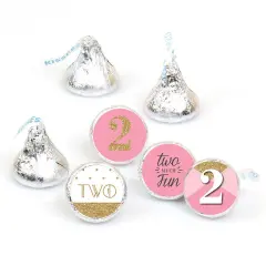 Big Dot of Happiness Two Much Fun - Girl - 2nd Birthday Party Round Candy Sticker Favors - Labels Fits Chocolate Candy (1 sheet of 108)