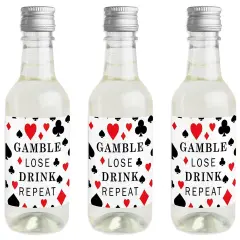 Big Dot of Happiness Las Vegas - Mini Wine and Champagne Bottle Label Stickers - Casino Party Favor Gift for Women and Men - Set of 16