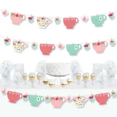 Big Dot of Happiness Floral Let's Par-Tea - Garden Tea Party DIY Decorations - Clothespin Garland Banner - 44 Pieces