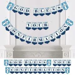 Big Dot of Happiness Confirmation Blue Elegant Cross - Boy Religious Party Bunting Banner - Party Decorations - God Bless Your Confirmation