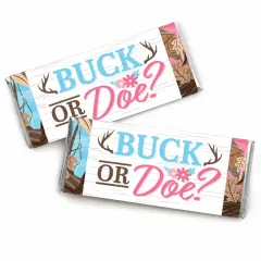 Big Dot of Happiness Buck or Doe - Candy Bar Wrapper Hunting Gender Reveal Party Favors - Set of 24