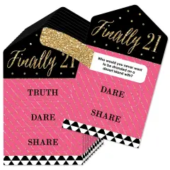 Big Dot of Happiness Finally 21 Girl - 21st Birthday Party Game Pickle Cards - Truth, Dare, Share Pull Tabs - Set of 12