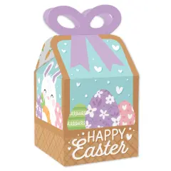 Big Dot of Happiness Spring Easter Bunny - Square Favor Gift Boxes - Happy Easter Party Bow Boxes - Set of 12
