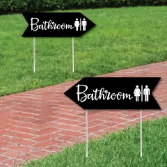 Big Dot of Happiness Black Wedding Bathroom Signs - Wedding Sign Arrow - Double Sided Directional Yard Signs - Set of 2 Bathroom Signs