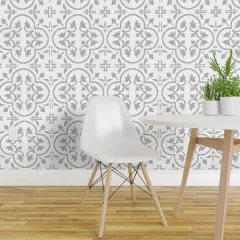 Peel & Stick Wallpaper 2FT Wide Gray Light Moroccan Tile Mexican Spanish Tiles Floral Kitchen Home Geometric Custom Removable Wallpaper by Spoonflower