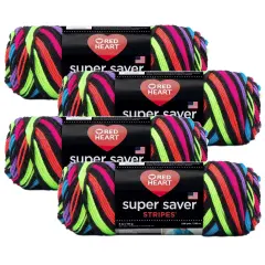 (Pack of 4) Red Heart Super Saver Yarn-Neon Stripes