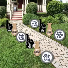 Big Dot of Happiness My Dad is Rad - Tie and Number 1 Dad Hand Lawn Decorations - Outdoor Father's Day Yard Decorations - 10 Piece