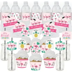 Big Dot of Happiness Pink Flamingo - Party Like a Pineapple - Tropical Summer Party Favors and Cupcake Kit - Fabulous Favor Party Pack - 100 Pieces