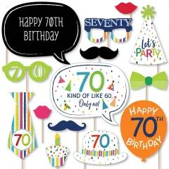 Big Dot of Happiness 70th Birthday - Cheerful Happy Birthday - Colorful Seventieth Birthday Party Photo Booth Props Kit - 20 Count