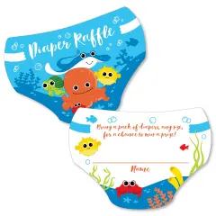 Big Dot of Happiness Under The Sea Critters - Diaper Shaped Raffle Ticket Inserts - Baby Shower Activities - Diaper Raffle Game - Set of 24