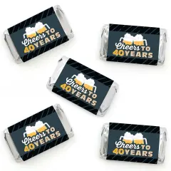 Big Dot of Happiness Cheers and Beers to 40 Years - Mini Candy Bar Wrapper Stickers - 40th Birthday Party Small Favors - 40 Count