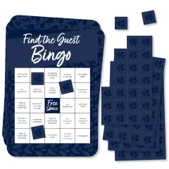 Big Dot of Happiness Navy Blue Elegantly Simple - Find the Guest Bingo Cards and Markers - Wedding & Bridal Shower Bingo GameSet of 18