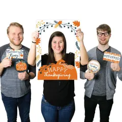 Big Dot of Happiness Happy Thanksgiving - Fall Harvest Party Selfie Photo Booth Picture Frame and Props - Printed on Sturdy Material