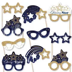 Big Dot of Happiness Starry Skies Glasses - Paper Card Stock Gold Celestial Party Photo Booth Props Kit - 10 Count