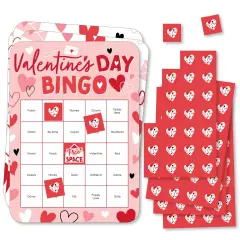 Big Dot of Happiness Happy Valentine's Day - Bingo Cards and Markers - Valentine Hearts Party Shaped Bingo Game - Set of 18