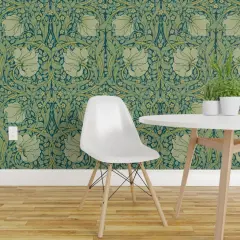 Peel & Stick Wallpaper 2FT Wide Victorian English William Morris Arts And Crafts Botanical Custom Removable Wallpaper by Spoonflower
