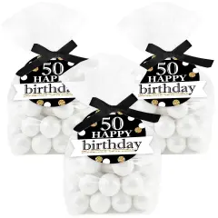 Big Dot of Happiness Adult 50th Birthday - Gold - Birthday Party Clear Goodie Favor Bags - Treat Bags With Tags - Set of 12