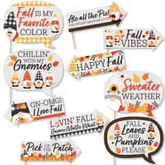 Big Dot of Happiness Funny Fall Gnomes - Autumn Harvest Party Photo Booth Props Kit - 10 Piece