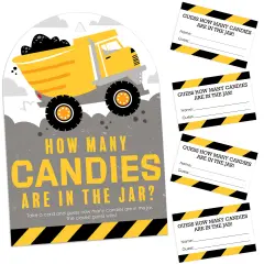 Big Dot of Happiness Dig It - Construction Party Zone - How Many Candies Baby Shower or Birthday Party Game - 1 Stand and 40 Cards Candy Guessing Game