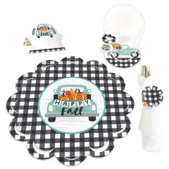 Big Dot of Happiness Happy Fall Truck - Harvest Pumpkin Party Paper Charger and Table Decorations - Chargerific Kit - Place Setting for 8