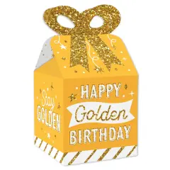 Big Dot of Happiness Golden Birthday - Square Favor Gift Boxes - Happy Birthday Party Bow Boxes - Set of 12