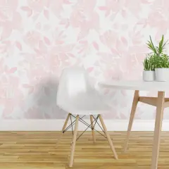 Pre-Pasted Wallpaper 2FT Wide Soft Blush Floral Pink Botanical Garden Bloom Meadow Wildflower Custom Pre-pasted Wallpaper by Spoonflower