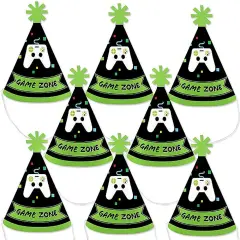 Big Dot of Happiness Game Zone - Mini Cone Pixel Video Game Party or Birthday Party Hats - Small Little Party Hats - Set of 8