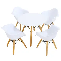 5 Piece Kids Modern Kids Round Table and Chairs Set with Backrests and Armrests Best Gift for Children White