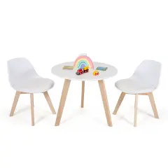 Modern Kids Activity Play Table and 2 Chairs Set with Beech Leg Cushion-White