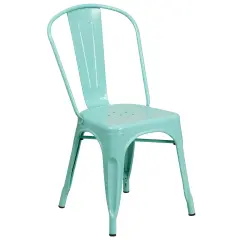Merrick Lane Wells Indoor/Outdoor Stacking Metal Dining Chair with Single Slat Back and Powder Coated Finish Mint Green