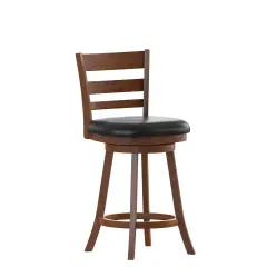 Merrick Lane Silla 24" Classic Wooden Ladderback Swivel Counter Height Stool with Upholstered Padded Seat and Integrated Footrest Antique Oak/Black