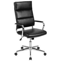 Merrick Lane Austen High Panel-Back Ergonomic Office Chair with Padded Metal Arms Executive Swivel Computer Desk Chair Black