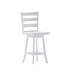 Merrick Lane Therus Commercial Grade Classic Wooden Ladderback Swivel Stool with Solid Wood Seat and Footrest White Wash