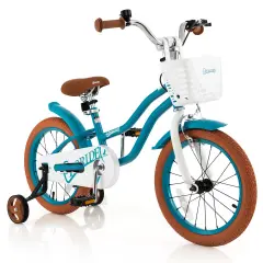 16 Inch Kids Adjustable Bike with Cute Basket for Storage and 2 Training Wheels Turquoise