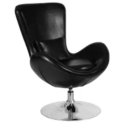 Merrick Lane Soro High-Back Egg Style Lounge Chair With 360&deg; Swivel Metal Base Black LeatherSoft