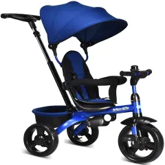 4-in-1 Kids Tricycle with Adjustable Push Handle Blue