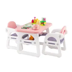 Kids Table and Chair Set with Building Blocks Pink