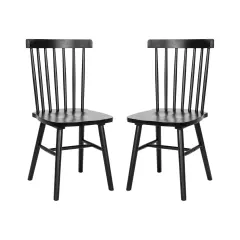 Merrick Lane Torrin Set of Two Premium Solid Wood Spindle Back Dining Chairs with Saddle Seats and Floor Protectant Felt Pads Black