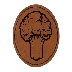 Vegetable Broccoli Round Iron-On Engraved Faux Leather Patch Applique - 2.5" Brown