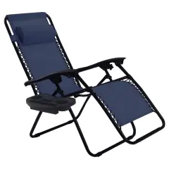 Outdoor Folding Zero Gravity Reclining Lounge Chair with Utility Tray Blue
