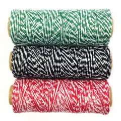 Wrapables Cotton Baker's Twine 4ply 330 Yards (Set of 3 Spools x 110 Yards) for Gift Wrapping, Party Decor, and Arts and Craft (Dark Green, Black, Red)