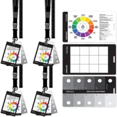 Pixiss Photography Cards and Measuring Lanyard (4 Pack) - Gray Scale Value Finder, Color Wheel, and Scene Composition Flash Cards with Measuring Tape Lanyard