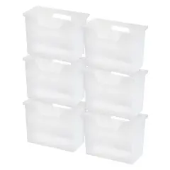 IRIS USA Medium Portable Desktop File Box with Open Lid, 6 Pack, Side Handles, Hanging File Folders, Tabs & Inserts, Letter Size, Magazines, Newspapers, Mail, Books, Notebooks, Clear