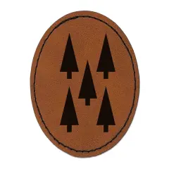 Forest Woodland Trees Round Iron-On Engraved Faux Leather Patch Applique - 2.5" Brown