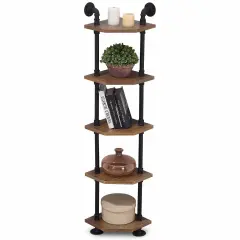 5-Tier Bookshelf Corner Storage Pipe Shelves .