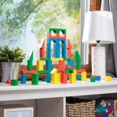 Wooden Building Set - 100 Blocks in 4 Colors and 9 Shapes