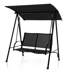 2-Seat Outdoor Canopy Swing with Comfortable Fabric Seat and Heavy-duty Metal Frame Black